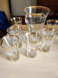 Set vintage caraffa e 6 bicchieri bordo dorato