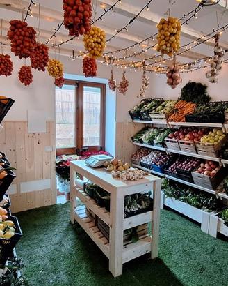 scaffale espositore legno frutta verdura orto bio