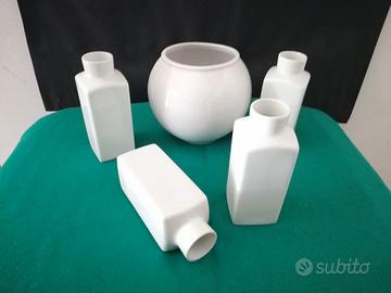 CERAMICA BIANCA: 1 VASO TONDO + 4 VASETTI RETTANGO