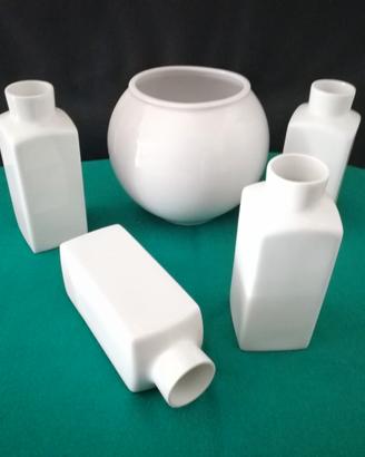 CERAMICA BIANCA: 1 VASO TONDO + 4 VASETTI RETTANGO