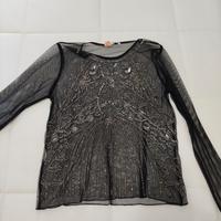 maglietta da sera trasparente con strass  nera