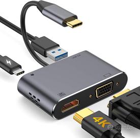 NUOVO-Adattatore USB C VGA HDMI, 4 in 1 Tipo C 4K