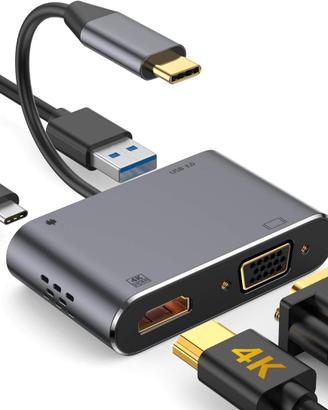 NUOVO-Adattatore USB C VGA HDMI, 4 in 1 Tipo C 4K