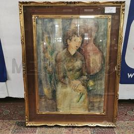 DIPINTO ACHILLE DE CARLO DONNA CON ROSA IN MANO