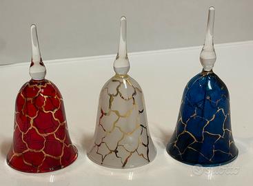 3 campanelle in vetro soffiato decorate oro