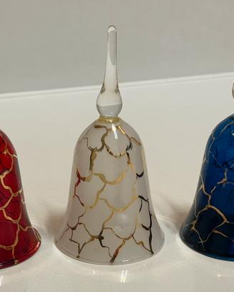 3 campanelle in vetro soffiato decorate oro
