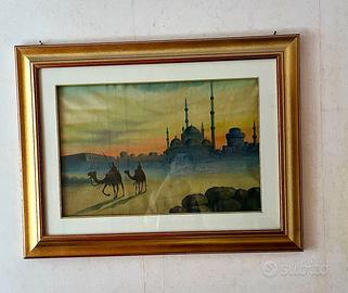 Quadro raffigurante deserto con cornice in legno