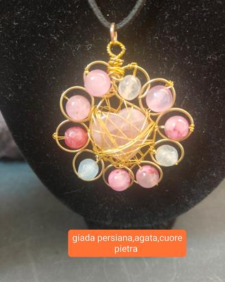 ciondolo con cordino giada persiana agata cuore