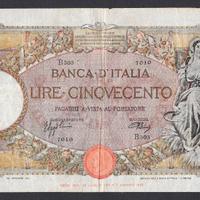 LIRE 500 MIETITRICE DEL 23.08.1943 CONTRASSEGNO BI