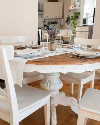 Tavolo Shabby Chic rotondo allungabile - legno mas