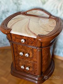 Comodino / Mobiletto vintage in radica con marmo