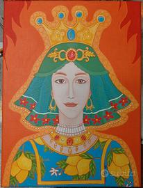 Quadro dipinto a mano in stile siciliano.