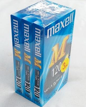 Stock 3 VHS Maxell Mega Power Tape da 120 minuti