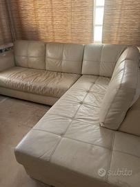 Divano angolare vera pelle, panna