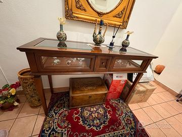 Tavolo consolle in legno con cassetto centrale