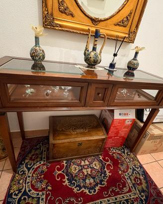 Tavolo consolle in legno con cassetto centrale