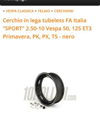 Cerchio tubeless vespa FaItalia 2.50 10 neri sport