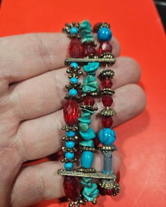 Bracciale vintage  turchese e perle rosse 