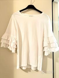 T-shirt Bianca con maniche a sbuffo 