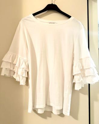 T-shirt Bianca con maniche a sbuffo 