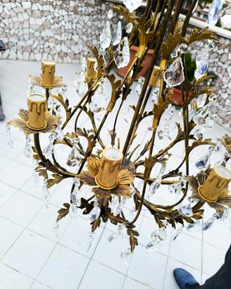 Lampadario ottone e cristalli
