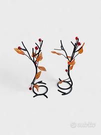 2 Sculture Albero in Metallo con Foglie in Vetro