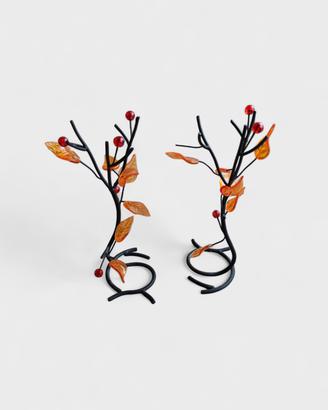 2 Sculture Albero in Metallo con Foglie in Vetro