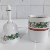 Campana e tazza in ceramica con decorazioni
