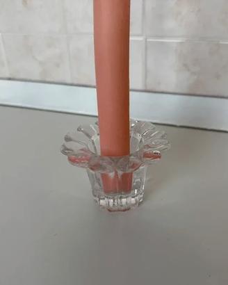 Portacandele Vintage a Fiore in Vetro Trasparente