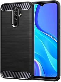 CUSTODIA per XIAOMI REDMI 9 Tpu Cover CARBON FIBER
