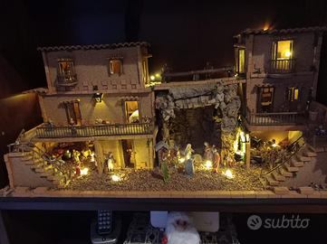 Presepe artigianale  con luci e pastori