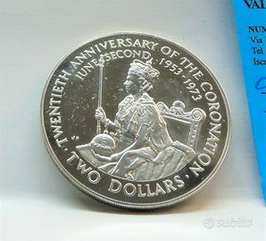 Moneta argento 2 dollari isole cook 1973