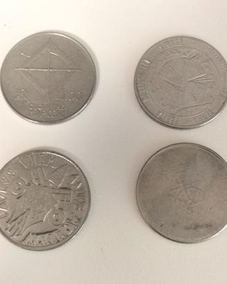 4 monete commemorative da 100 lire