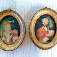 Coppia quadri Miniature Ritratti Ovali Antichi