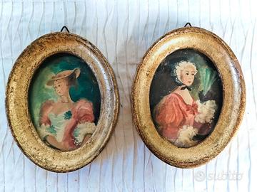 Coppia quadri Miniature Ritratti Ovali Antichi