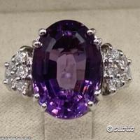ANELLO ORO 18kt. CON DIAMANTI ED AMETISTA NATURALE