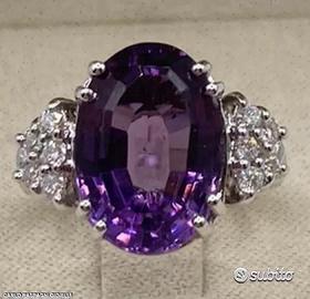 ANELLO ORO 18kt. CON DIAMANTI ED AMETISTA NATURALE