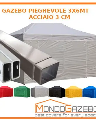 Gazebo 3x6 pieghevole telaio acciaio con pareti