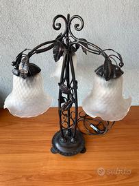 Lampada tavolo 3 luci ferro battuto vintage