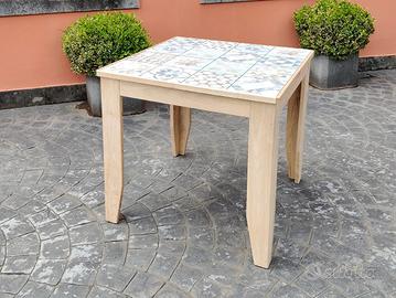 tavolo design legno massello maiolica vintage 