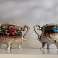 Coppia vasetti in ceramica decorata –stile Bassano