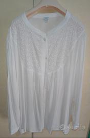 Camicia bianca con dettaglio pieghe e pizzo, tg.L