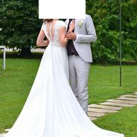 Abito da sposa A-line,stile boho,strascico, spacco