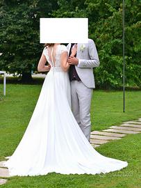 Abito da sposa A-line,stile boho,strascico, spacco