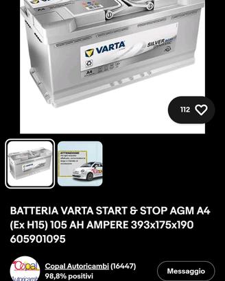 BATTERIA AGM 105 AH VARTA  START & STOP