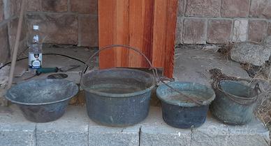 4 secchi in rame antichi da arredamento 