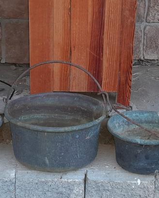 4 secchi in rame antichi da arredamento 