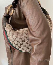 Borsa  gucci bamboo ring gg canvas