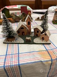 Gruppo di casette e alberi x presepe