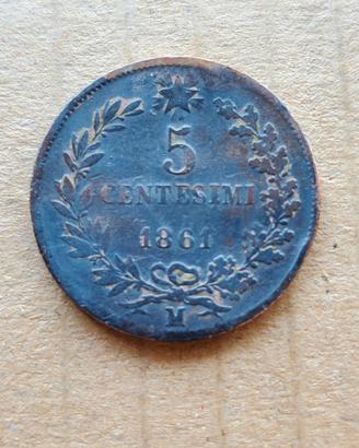 5 Centesimi 1861 M VITTORIO EMANUELE II 